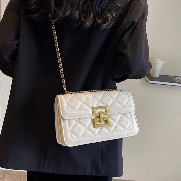 Beige Elegant Women's Square Chain Shoulder Bag Handbag - Picture 4 of 5